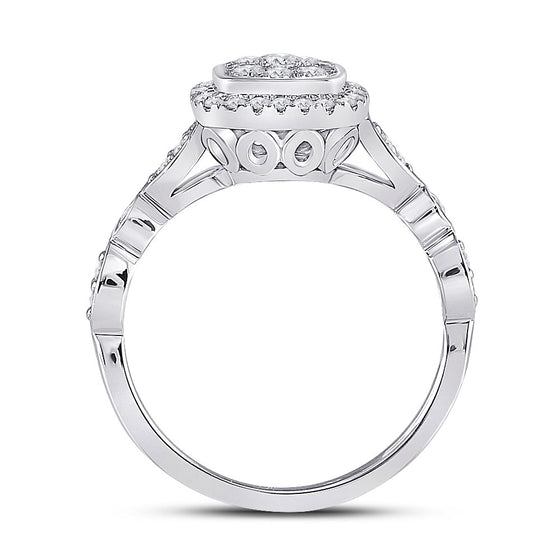 14k White Gold Womens Round Diamond Square Cluster Ring 1/2 Cttw