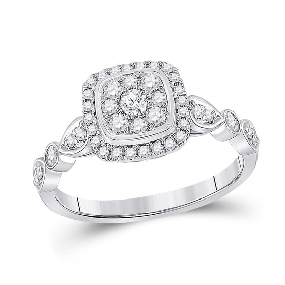 14k White Gold Womens Round Diamond Square Cluster Ring 1/2 Cttw