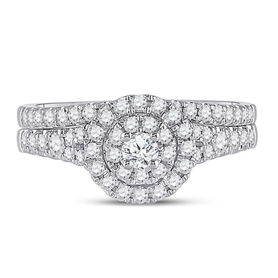 14k White Gold Round Diamond Bridal Wedding Ring Band Set 3/4 Cttw