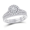 14k White Gold Round Diamond Bridal Wedding Ring Band Set 3/4 Cttw