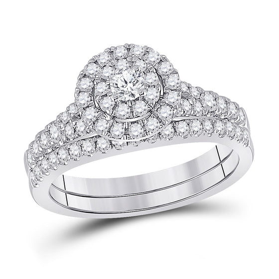 14k White Gold Round Diamond Bridal Wedding Ring Band Set 3/4 Cttw