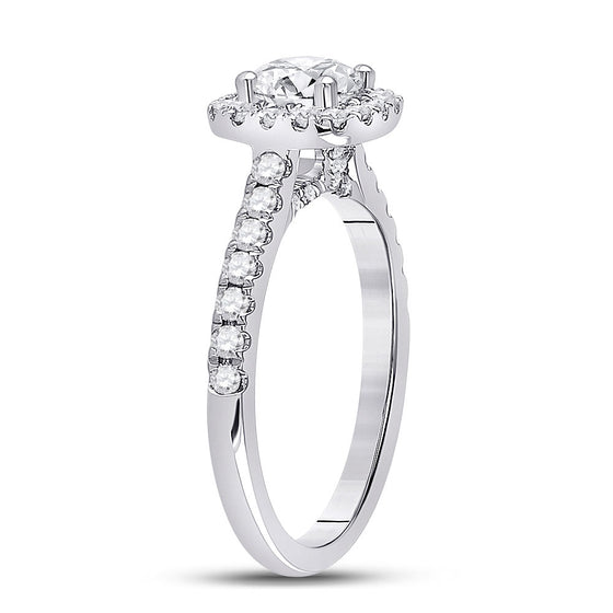 14k White Gold Round Diamond Halo Bridal Wedding Engagement Ring 1-1/3 Cttw