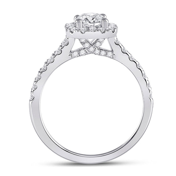 14k White Gold Round Diamond Halo Bridal Wedding Engagement Ring 1-1/3 Cttw