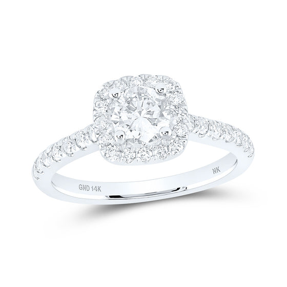 14k White Gold Round Diamond Halo Bridal Wedding Engagement Ring 1-1/3 Cttw