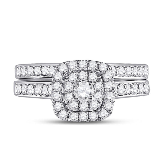 14k White Gold Round Diamond Bridal Wedding Ring Band Set 3/4 Cttw
