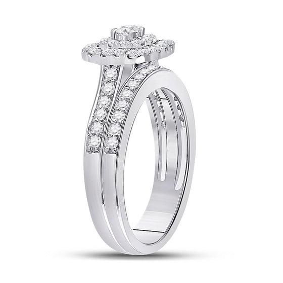 14k White Gold Round Diamond Bridal Wedding Ring Band Set 3/4 Cttw