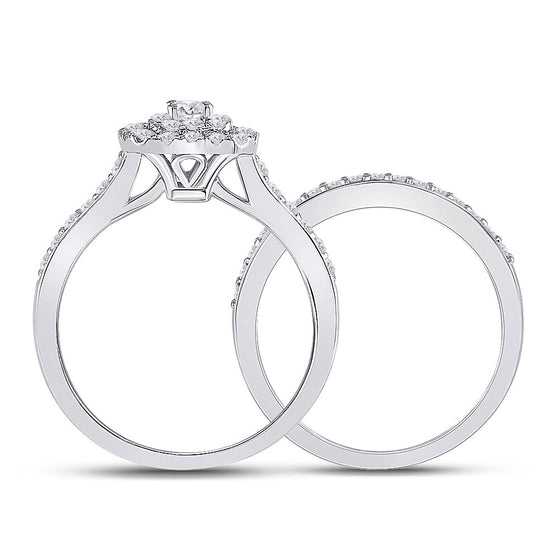 14k White Gold Round Diamond Bridal Wedding Ring Band Set 3/4 Cttw