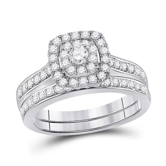 14k White Gold Round Diamond Bridal Wedding Ring Band Set 3/4 Cttw