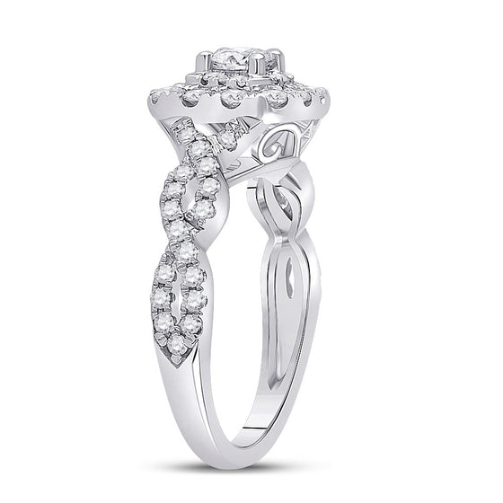 14k White Gold Round Diamond Halo Bridal Wedding Engagement Ring 1 Cttw