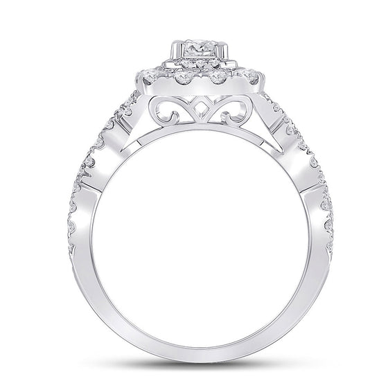 14k White Gold Round Diamond Halo Bridal Wedding Engagement Ring 1 Cttw