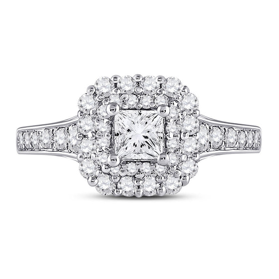 14k White Gold Princess Diamond Halo Bridal Wedding Engagement Ring 1-1/2 Cttw
