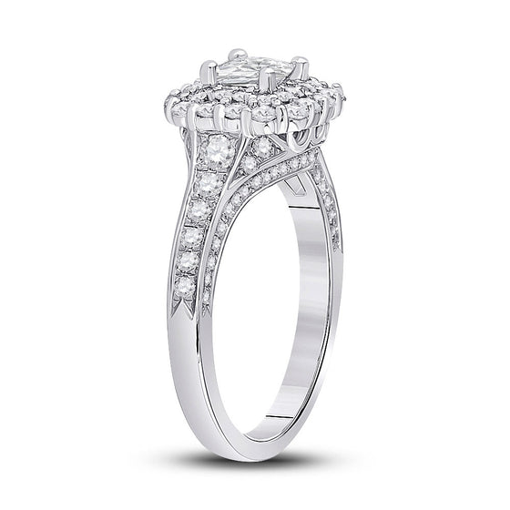 14k White Gold Princess Diamond Halo Bridal Wedding Engagement Ring 1-1/2 Cttw