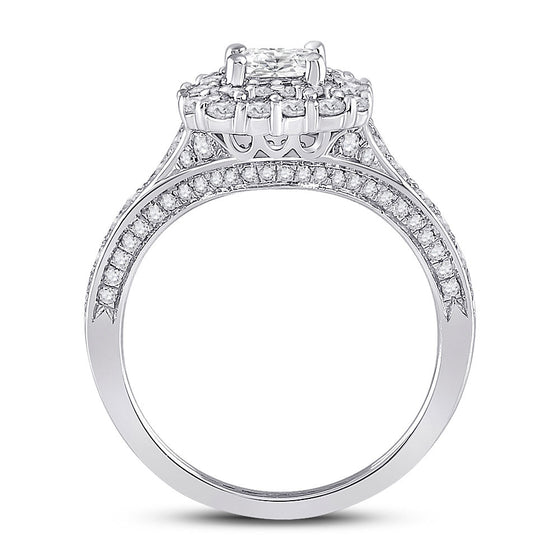14k White Gold Princess Diamond Halo Bridal Wedding Engagement Ring 1-1/2 Cttw