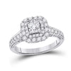 14k White Gold Princess Diamond Halo Bridal Wedding Engagement Ring 1-1/2 Cttw