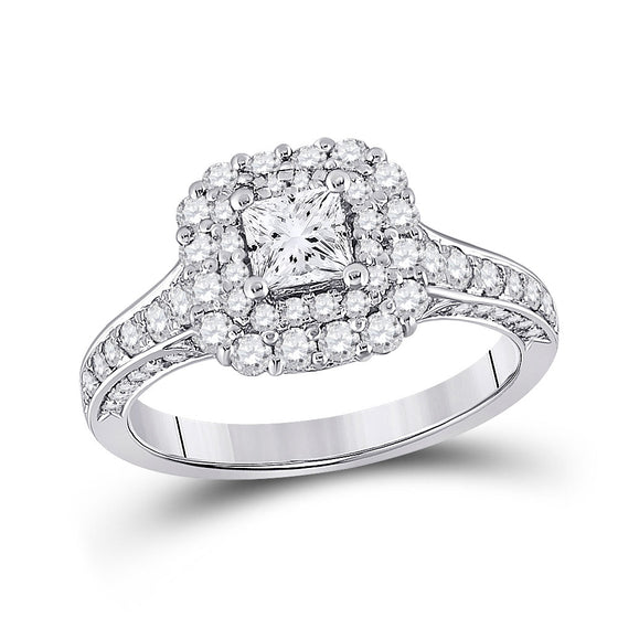 14k White Gold Princess Diamond Halo Bridal Wedding Engagement Ring 1-1/2 Cttw