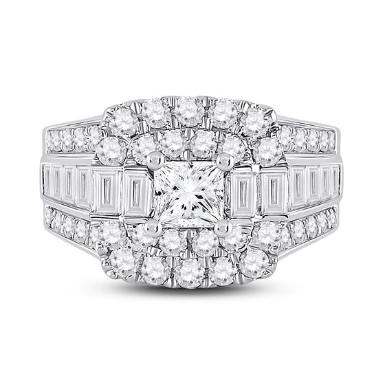 14k White Gold Princess Diamond Square Bridal Wedding Engagement Ring 3 Cttw