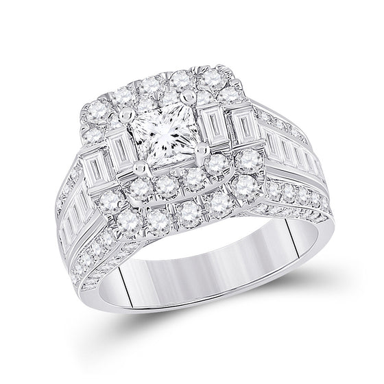 14k White Gold Princess Diamond Square Bridal Wedding Engagement Ring 3 Cttw
