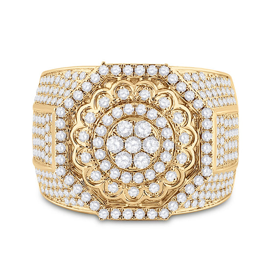 14k Yellow Gold Mens Round Diamond Octagon Statement Cluster Ring 3-1/2 Cttw