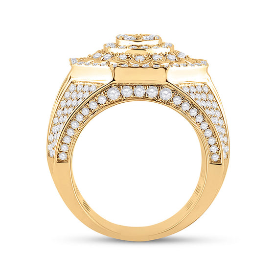 14k Yellow Gold Mens Round Diamond Octagon Statement Cluster Ring 3-1/2 Cttw