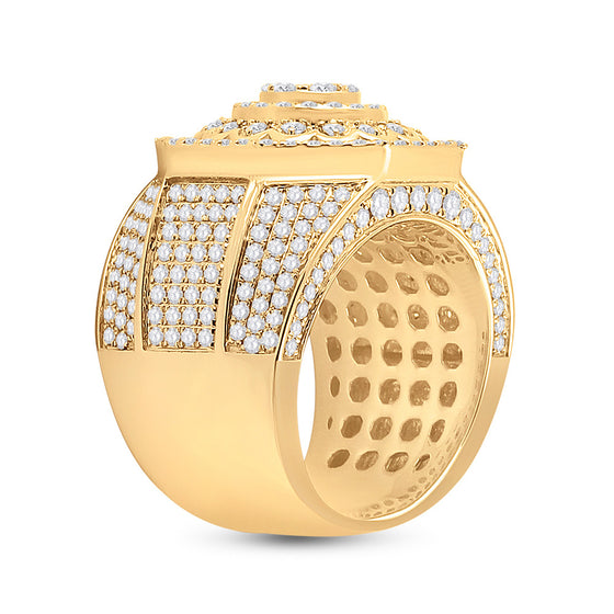 14k Yellow Gold Mens Round Diamond Octagon Statement Cluster Ring 3-1/2 Cttw