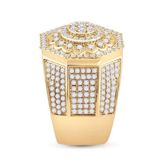 14k Yellow Gold Mens Round Diamond Octagon Statement Cluster Ring 3-1/2 Cttw