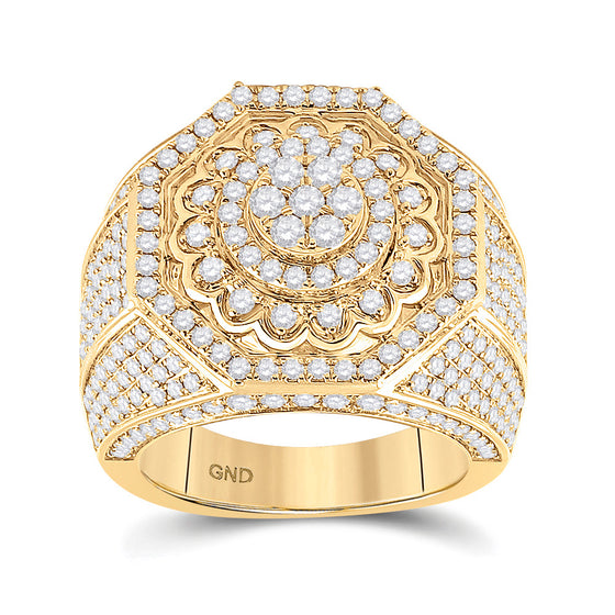14k Yellow Gold Mens Round Diamond Octagon Statement Cluster Ring 3-1/2 Cttw