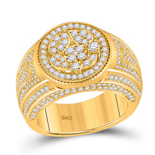  14k Yellow Gold Mens Round Diamond Statement Circle Cluster Ring 2-1/5 Cttw