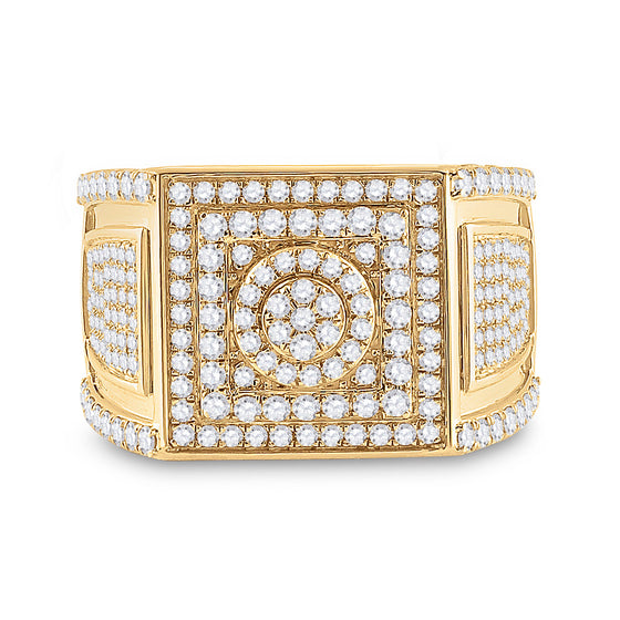 14k Yellow Gold Mens Round Diamond Square Cluster Ring 3 Cttw