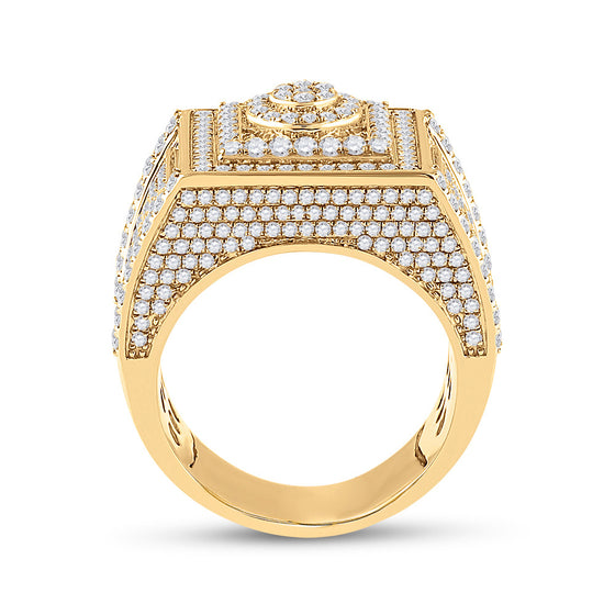 14k Yellow Gold Mens Round Diamond Square Cluster Ring 3 Cttw