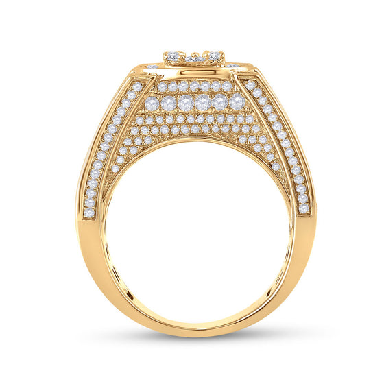 14k Yellow Gold Mens Baguette Diamond Circle Cluster Ring 2-3/8 Cttw