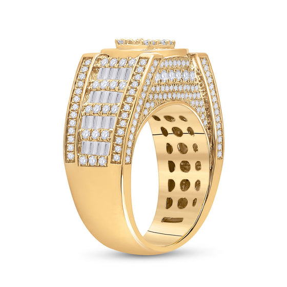 14k Yellow Gold Mens Baguette Diamond Circle Cluster Ring 2-3/8 Cttw