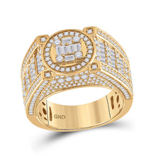  14k Yellow Gold Mens Baguette Diamond Circle Cluster Ring 2-3/8 Cttw