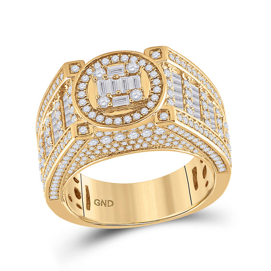 14k Yellow Gold Mens Baguette Diamond Circle Cluster Ring 2-3/8 Cttw