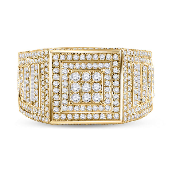 14k Yellow Gold Mens Baguette Diamond Statement Square Ring 2-1/4 Cttw