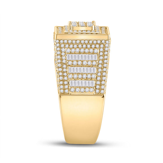 14k Yellow Gold Mens Baguette Diamond Statement Square Ring 2-1/4 Cttw