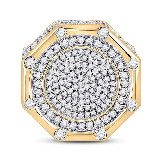 14k Yellow Gold Mens Round Diamond Octagon Cluster Ring 2-3/4 Cttw