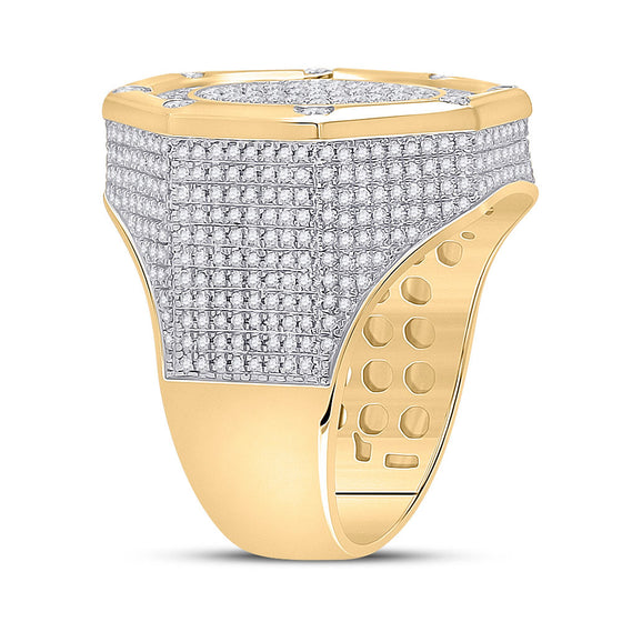 14k Yellow Gold Mens Round Diamond Octagon Cluster Ring 2-3/4 Cttw