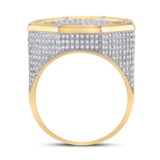 14k Yellow Gold Mens Round Diamond Octagon Cluster Ring 2-3/4 Cttw
