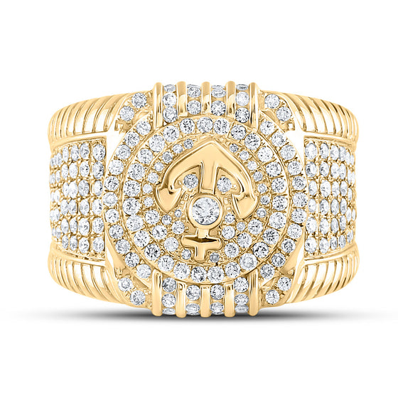 14k Yellow Gold Mens Round Diamond Anchor Fashion Ring 2-1/3 Cttw