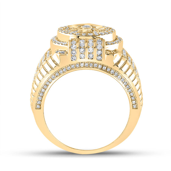 14k Yellow Gold Mens Round Diamond Anchor Fashion Ring 2-1/3 Cttw