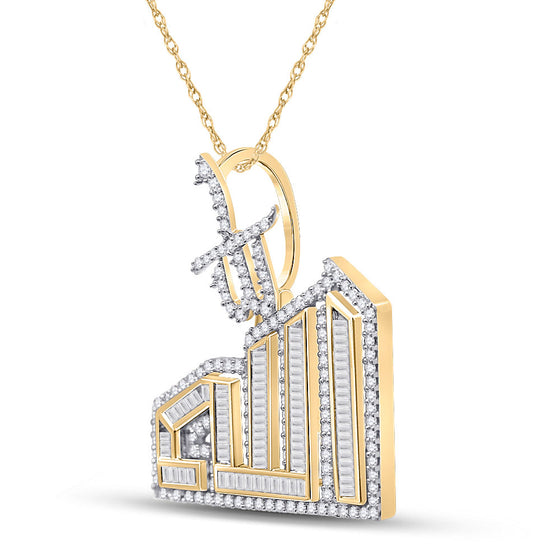 10k Yellow Gold Mens Baguette Diamond Allah Islam Charm Pendant 1-1/4 Cttw
