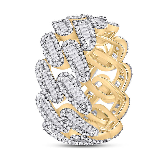 10k Yellow Gold Mens Baguette Diamond Cuban Link Band Ring 2-1/3 Cttw