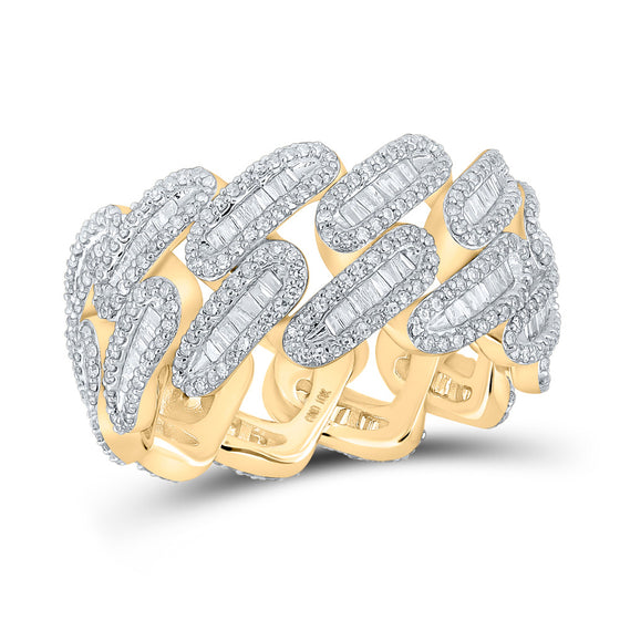 10k Yellow Gold Mens Baguette Diamond Cuban Link Band Ring 2-1/3 Cttw