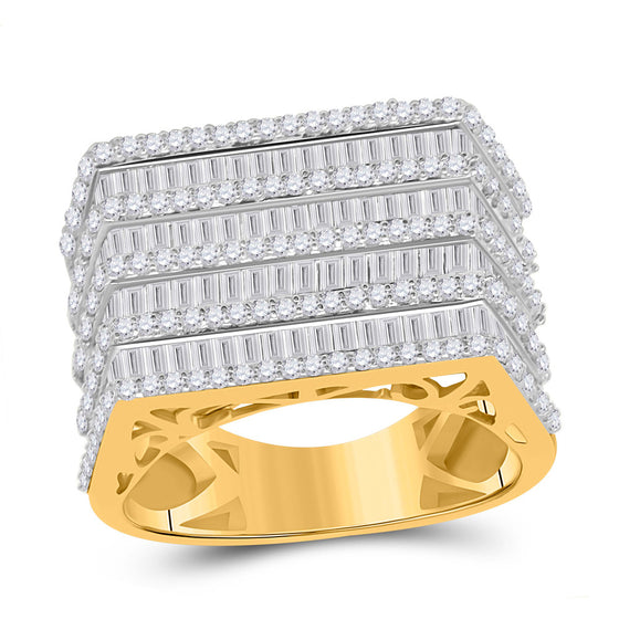 10k Yellow Gold Mens Baguette Diamond Flat Top Fashion Ring 3 Cttw