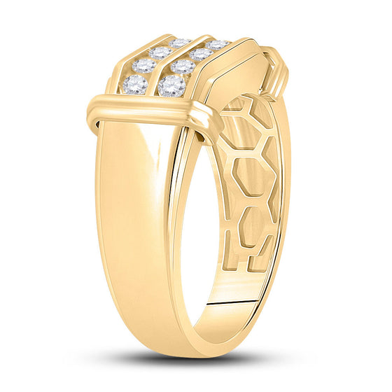 10k Yellow Gold Mens Round Diamond Double Row Band Ring 7/8 Cttw