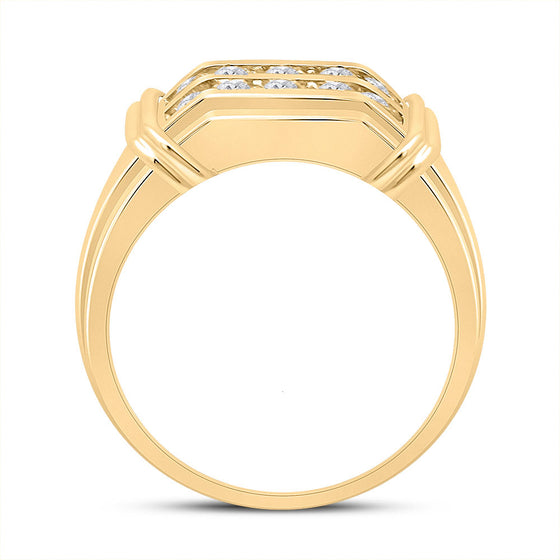 10k Yellow Gold Mens Round Diamond Double Row Band Ring 7/8 Cttw