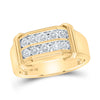 10k Yellow Gold Mens Round Diamond Double Row Band Ring 7/8 Cttw