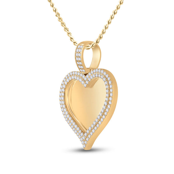 14k Yellow Gold Mens Round Diamond Heart Picture Memory Pendant 2-1/2 Cttw