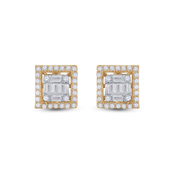 14k Yellow Gold Womens Baguette Diamond Square Earrings 3/8 Cttw