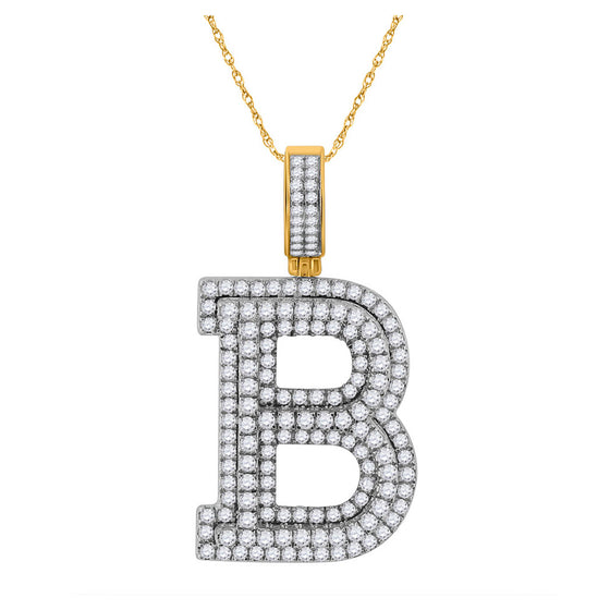 10k Yellow Gold Mens Round Diamond Initial B Letter Charm Pendant 2 Cttw